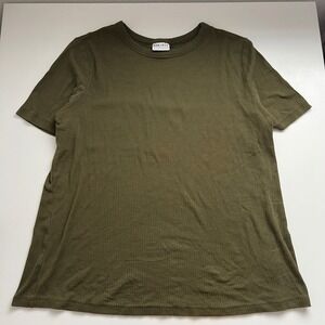 AVA & VIV‎ Women's 1X Olive Green Ribbed Knit Short Sleeve Crew Neck T-Shirt